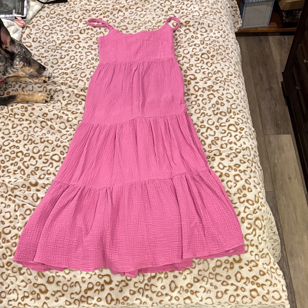 Lush Pink Tiered Gauze Maxi Dress